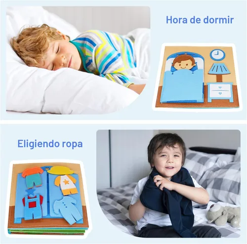 Miniatura 3 de BizyKoady - Libro de actividades de fieltro Montessori para niños pequeños, libro silencioso de juego de simulación, aprendizaje temprano