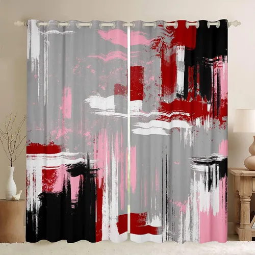 Miniatura 32 de Feelyou Cortinas opacas abstractas modernas de arte abstracto para dormitorio, sala de estar, niños, patrón rojo, gris, negro, patrón de Multi 05