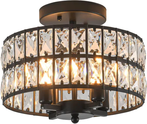 SeeU Candelabro Moderno de Cristal Negro Montaje Empotrado Iluminación Colgante 12.6'' Lámpara de Techo para Baño Dormitorio Pasillo
