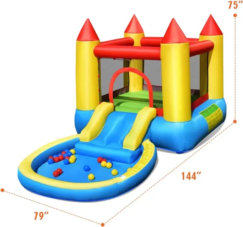 Miniatura 6 de Costzon Casa inflable de rebote con tobogán acuático con piscina de bolas y piscina de salpicaduras, castillo de salto animoso para niños diversión