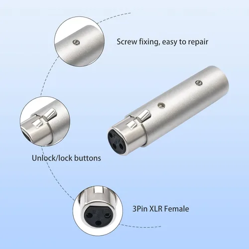 Miniatura 5 de XLR - Adaptador hembra de 3 pines a macho de 5 pines, divisor de señal DMX/audio, cable blindado doble con terminales chapados en plata para 3Pin F