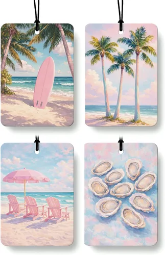 Miniatura 21 de Blue Coastal Beach Orange Car Air Freshener 4 Pcs, Summer Blue Bikini Starfish Palm Tree Round Hanging Air Freshener for Cars Closet Drawer Books