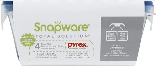 Miniatura 7 de Snapware Total Solutions - Juego de recipientes de vidrio para almacenamiento de alimentos (paquete de 2, 1 y 4 tazas), tapas herméticas y a prueba