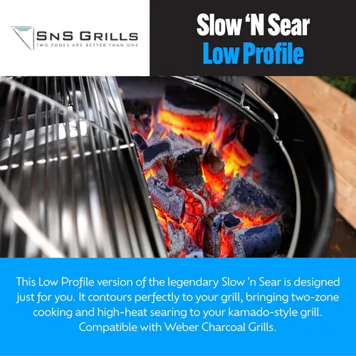 Miniatura 2 de SnS Grills Slow 'N Sear Insertos de carbón para cocción a baja y lenta y alta temperatura, accesorios patentados de acero inoxidable para parrillas