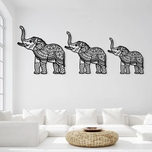Juego de 3 arte de pared de metal de elefante, arte de pared de metal de elefante, decoración de pared de metal con mandala, diseño de arte de metal