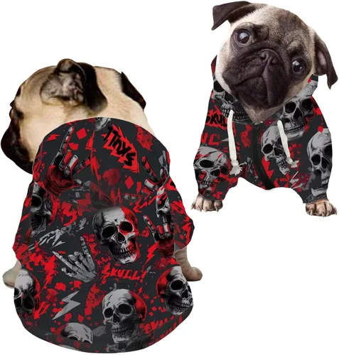 Miniatura 32 de Howilath Disfraz de Halloween de hueso de perro, sudadera con capucha de esqueleto para perro, ropa para mascotas, ropa con cremallera de calavera