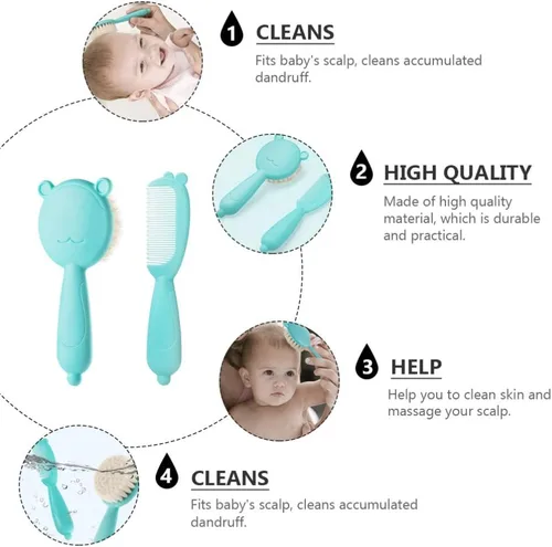 Miniatura 8 de TOYANDONA 1 juego de cepillo y peine para el pelo del bebé para recién nacidos y niños pequeños, cepillo de masaje y cuero cabelludo para bebé