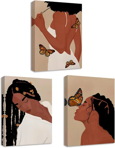 Miniatura 11 de Arte de pared bohemio afroamericano, decoración de pared de mujer negra, impresión en lienzo de niña negra, arte de lectura para mujer, decoración