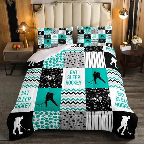 Miniatura 19 de Erosebridal Edredón de plumón de hockey sobre hielo, juego de edredón de jugador de hockey para adolescentes, niños y hombres, juego de ropa de cama