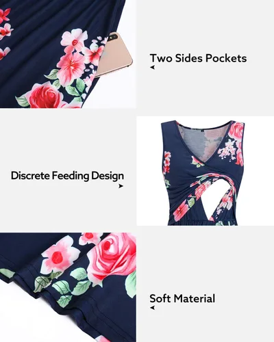 Miniatura 6 de OUGES Vestidos de maternidad con cuello en V para mujer, vestido de lactancia materna, baby shower