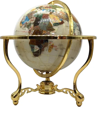 Miniatura 18 de Globo del mundo con piedras preciosas de océano azul con soporte de aleación de zinc plateado de 4 patas (8.661 in/9 pulgadas, 4 patas/azul océano)