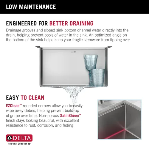 Miniatura 8 de DELTA FAUCET Lorelai - Lavaplatos de estación de trabajo de barra de 17 pulgadas para cocina, montaje bajo encimera, acero inoxidable calibre 16