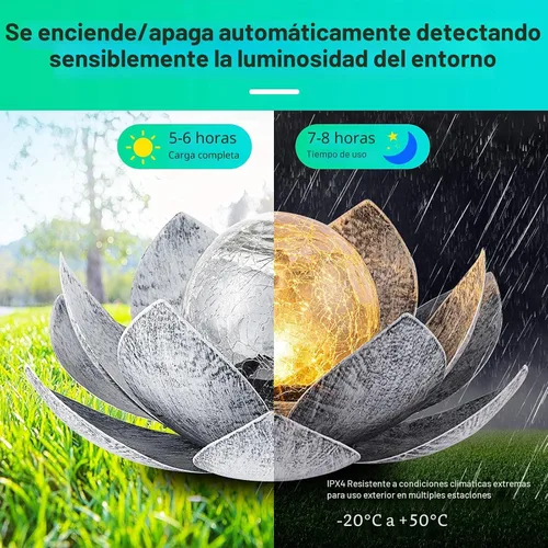 Miniatura 3 de Huaxu Luces solares para jardín al aire libre, decoración de loto de cristal con forma de globo agrietado, decoración de flores LED impermeables