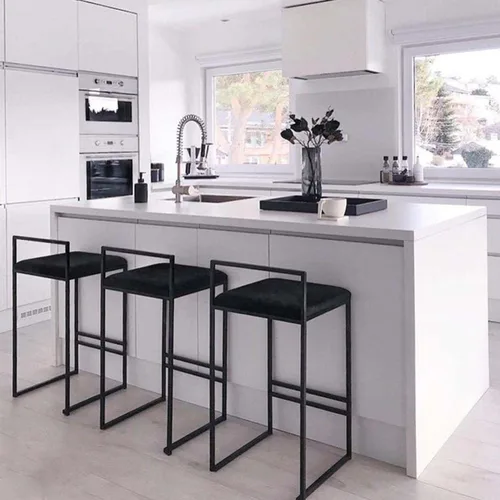 Miniatura 2 de Juego de 2 taburetes de bar de diseño industrial con estructura y respaldo de acero negro, altura ajustable, para cocina y comedor, elegantes sillas
