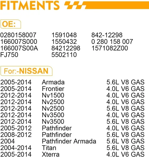 Miniatura 2 de 0280158007 Inyectores de combustible para: Nissan Frontier 2006-2014, Armada 2005-2014, Pathfinder 2005-2010, Titan 2004-2014, Xterra 2005-2014 5.6L