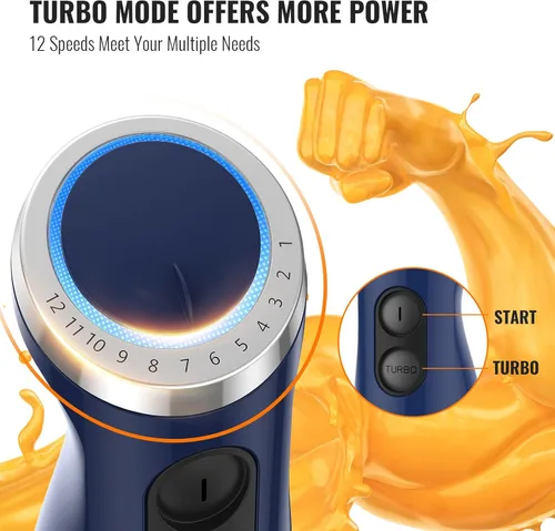 Miniatura 4 de KOIOS Licuadora de inmersión de mano 5 en 1, mezcladora de mano emulsionante ajustable de 12 velocidades ajustables, motor de cobre de 1000 W, Azul