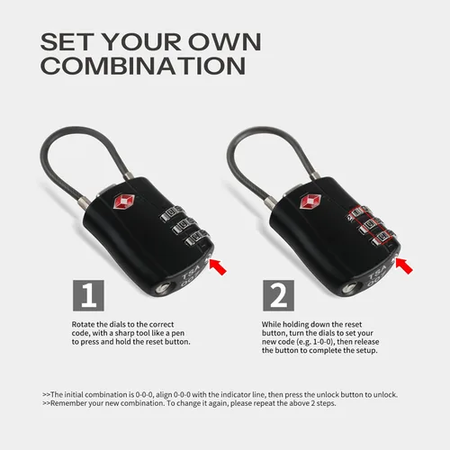 Miniatura 6 de Cerraduras TSA para equipaje, candado pequeño combinado con cable, candados de equipaje aprobados por la TSA, candado combinado con código