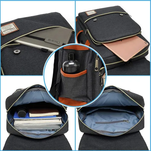 Miniatura 4 de Mancio - Mochila vintage para portátil con puerto de carga USB, mochila de negocios delgada resistente a roturas para viajes, universidad, mochilas
