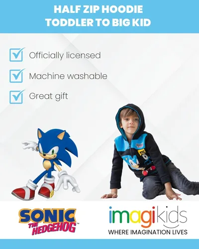 Miniatura 3 de SEGA Sonic the Hedgehog - Sudadera de forro polar con media cremallera para niños pequeños y grandes