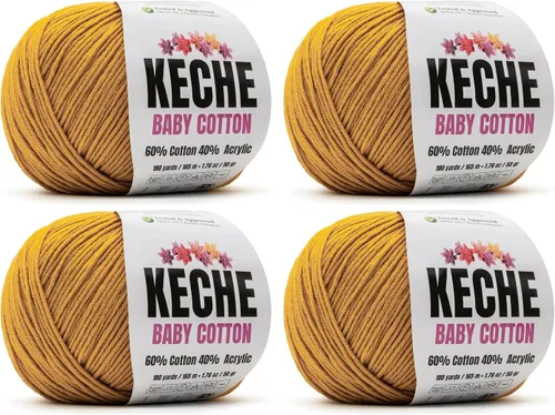 Miniatura 34 de Keche Hilo de algodón, 60% algodón, 40% hilo acrílico, hilo de algodón suave para crochet y tejer, hilo amigurumi, 1 madeja/bola, 1.76 onzas (50g)
