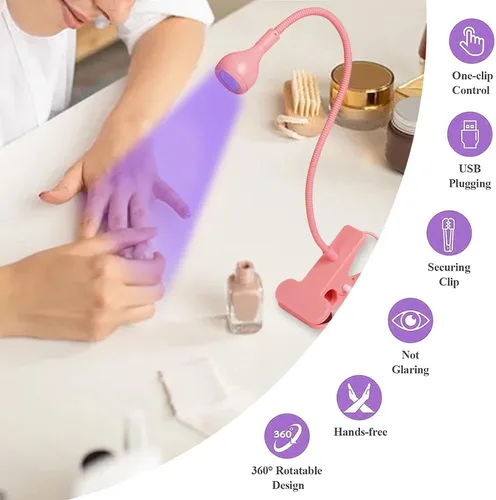 Miniatura 3 de Lámpara de curado de pegamento ultravioleta USB de 3 W LED UV, lámpara de uñas LED UV para uñas de gel, lámpara de escritorio flexible de abrazadera