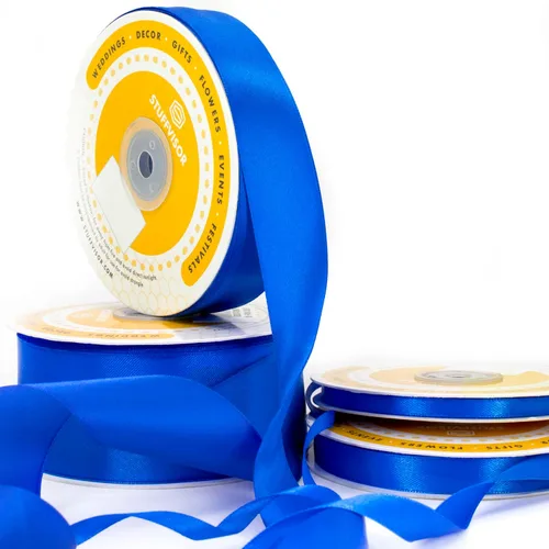 Miniatura 5 de Cinta de satén azul real, 1/4 pulgadas x 50 yardas, color sólido de doble cara, rollo de cinta gruesa y duradera, cinta 100% poliéster para envolver