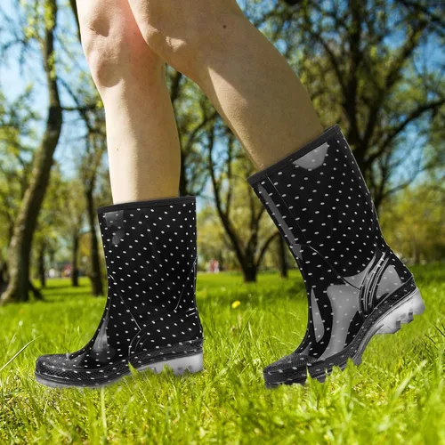 Miniatura 31 de DKSUKO Waterproof Womens Rain Boots insulated,Lightweight Rubber fashion Boots in Gardening,Warm and Comfortable Wide Calf Rain Boots with Glossy in