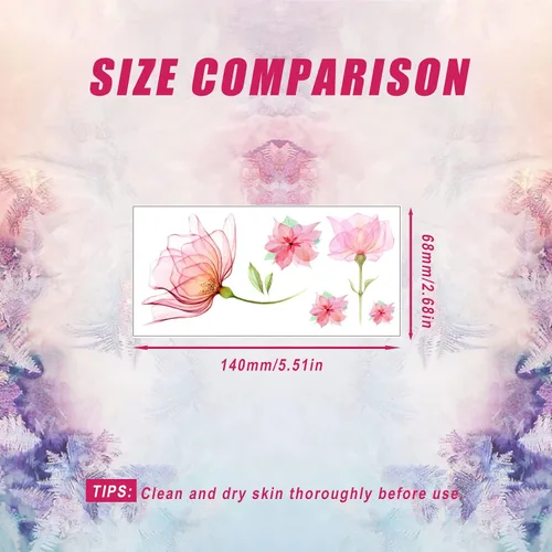 Miniatura 6 de Tatuajes temporales de flores para mujer, 10 hojas de calcomanías de tatuaje de acuarela falsa de lirio de rosas, arte impermeable para cara