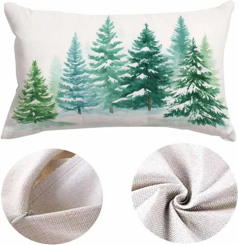 Miniatura 6 de EKOBLA Funda de almohada decorativa con pintura de acuarela, fundas de almohada de coníferas, bosque, invierno, nieve, paisaje, cintura verde