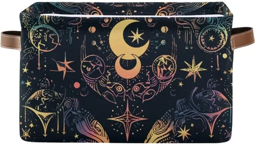 Cesta de almacenamiento, astrología mística, símbolo oculto alrededor de la luna, lona duradera, plegable, caja de juguetes, contenedor organizador
