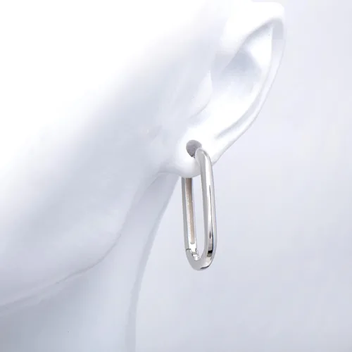 Miniatura 2 de 1 Inch Chunky Oval Hoop Huggie Earrings Sterling Silver Earrings for Women