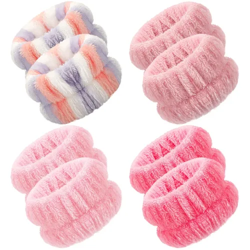 Miniatura 8 de Chuangdi 4 pares de muñequeras para el lavado de la cara, muñequeras spa de microfibra, muñequeras absorbentes para mujeres, muñequeras para evitar
