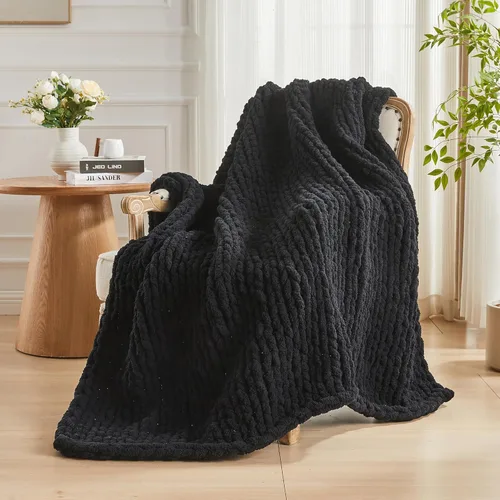 Miniatura 8 de Carriediosa Manta de Punto Grueso 50" x 60", 100% Hecha a Mano, Grande con Hilo de Felpilla en Bucle, Mantas Suaves y Esponjosas para Sofá, Cama