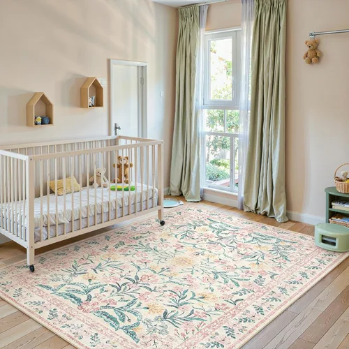 Miniatura 36 de Lahome - Alfombra redonda bóhema de color rosa claro de 4 pies, alfombras pequeñas circulares lavables para dormitorio de niños, alfombra circular