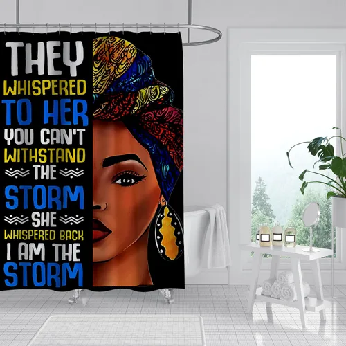 Miniatura 3 de Cortina de ducha de mujer africana, cortina de ducha de tela negra afroamericana, divertidas, citas inspiradoras, impermeable, decoración de baño