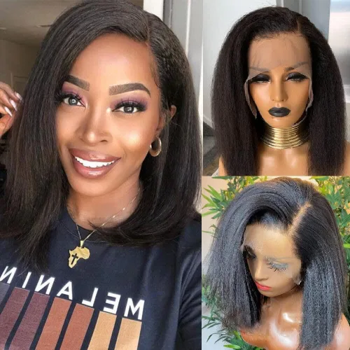 Miniatura 27 de UCUVIC Peluca Bob rizada de cabello humano 13x4, peluca de encaje frontal de alta definición, peluca frontal recta de 180% de densidad, para mujeres