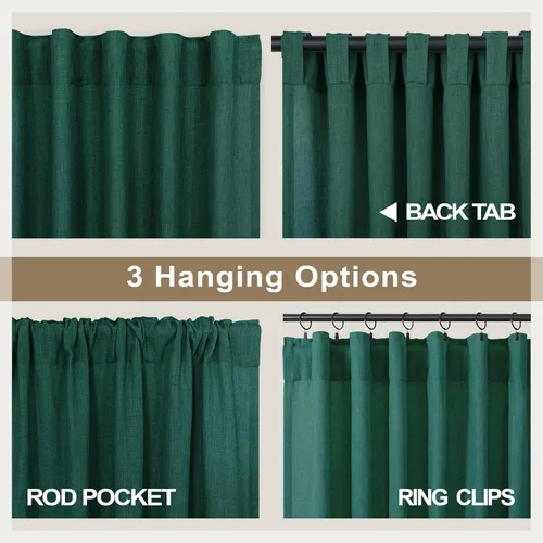 Miniatura 82 de Cortinas de lino gris claro, 2 paneles, presillas traseras, bolsillo para cortinero, semitraslúcidas, ahorran energía, estilo rústico, arpillera