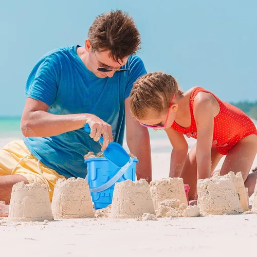 Miniatura 5 de Chivao Paquete de 6 cubos y palas de arena de playa de 7 pulgadas, juego de cubos de arena y palas modelo castillo, cubos de playa, juguetes