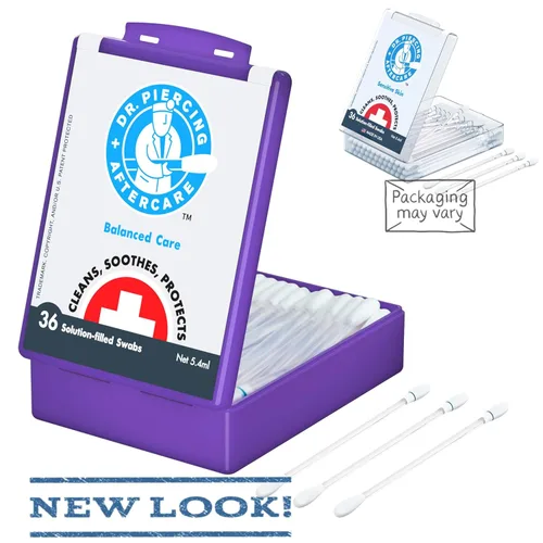 Miniatura 2 de Dr. Piercing Aftercare Hisopos – Solución salina para piercings – Limpiador de piercings de nariz y oreja – Lavado salino, limpiador de orificios