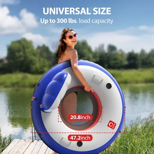 Miniatura 3 de QPAU Tubo inflable para río, 0.016 in de grosor, resistente a pinchazos, flotador de río resistente, balsa de río con respaldo ergonómico, parte