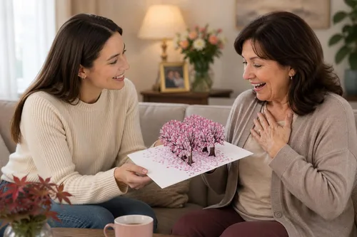 Miniatura 6 de ETA Tarjeta de felicitación de bosque de cerezos en flor 3D – Tarjeta Sakura hecha a mano para cumpleaños, aniversario, día de la madre y ocasiones