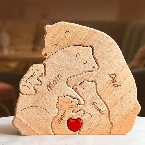 Miniatura 26 de Rompecabezas de oso de madera personalizado con apellidos de 1 a 8 familiares, escultura personalizada con nombre de familia, ideal para Navidad