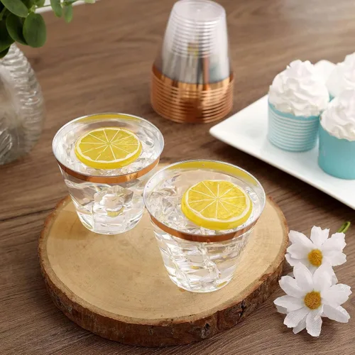 Miniatura 7 de Efavormart - Juego de 12 vasos de plástico de oro rosa de 10 onzas, diseño de borde para decoración de boda