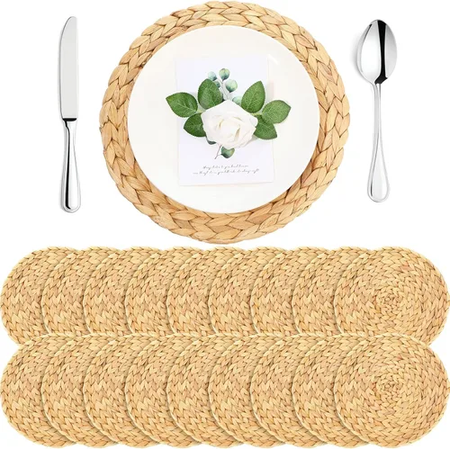 Paquete de 18 manteles individuales de mimbre de ratán a granel, redondos, tejidos para platos de cena, manteles individuales de paja, manteles