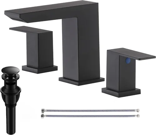 VCCUCINE - Grifo de baño de cascada negro de 8 pulgadas, grifo de lavabo de baño extendido de 3 orificios, grifos de baño de tocador modernos negro