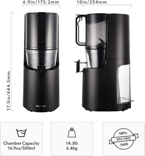 Miniatura 6 de Hurom H-200 - Máquina electrónica de exprimidor lento (plateado), autoalimentación con tolva de boca grande para adaptarse a frutas y verduras