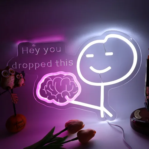 Letrero de neón LED divertido con texto en inglés "Hey You Drop This Brain", luz de neón para hombres, decoración de habitación, oficina, regalos de