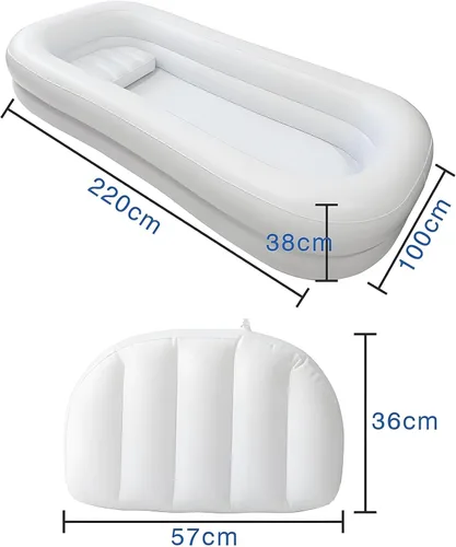 Miniatura 2 de Bañera inflable portátil para adultos, kit de ducha de cabecera de PVC con almohada, incluye bomba de aire y bolsa de agua, ideal para ancianos
