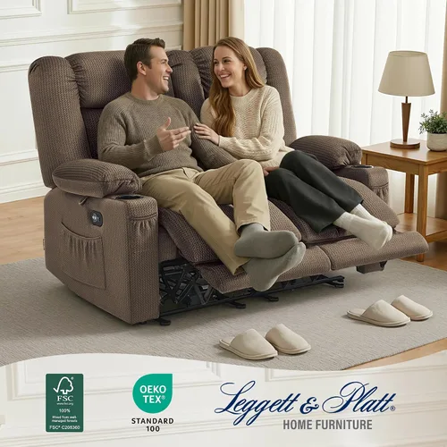 Miniatura 3 de MCombo PR648SET - Sofá reclinable eléctrico de gravedad cero de 55.9 pulgadas con masaje de calor y vibración, sofá biplaza reclinable con puertos