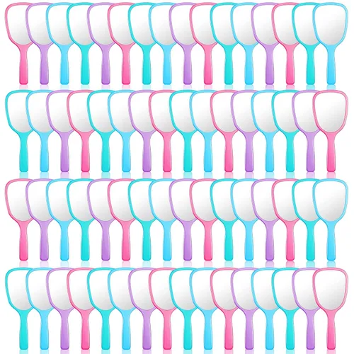60 piezas de 7.09 x 3.14 pulgadas, espejo de mano con asa, espejo de plástico compacto para maquillaje de viaje, espejo cosmético, pequeño espejo